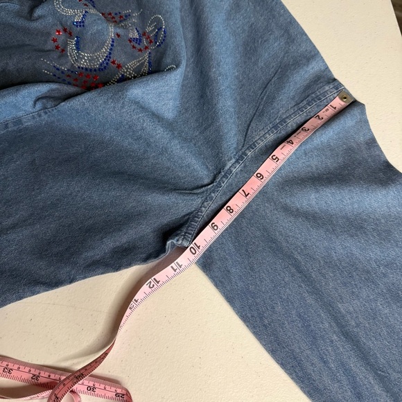 Isaac’s Designs Denim Jacket Embellished Shirt Unique USA Rhinestone Women’s 1XL - Picture 10 of 15
